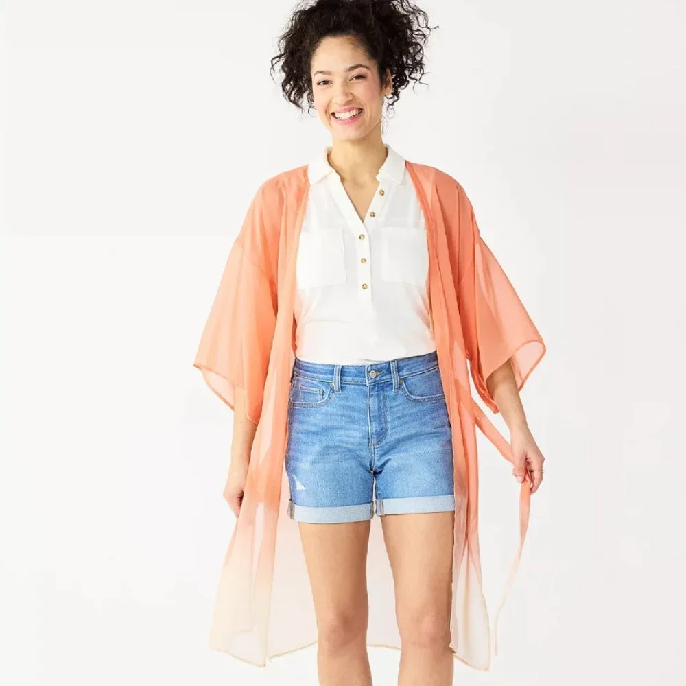 NWT SONOMA OMBRE' BELTED KIMONO (OS / CORAL)